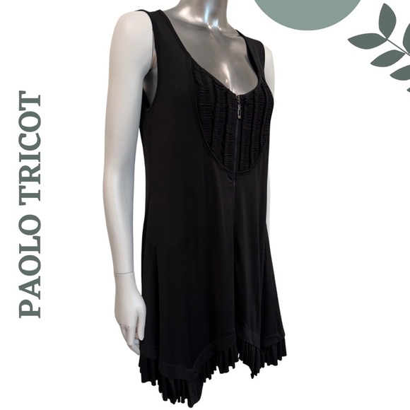 Paolo Tricot Pleated Hem Sleeveless Tunic & Ruched Leggings Set Black | Size S - Picture 3 of 9